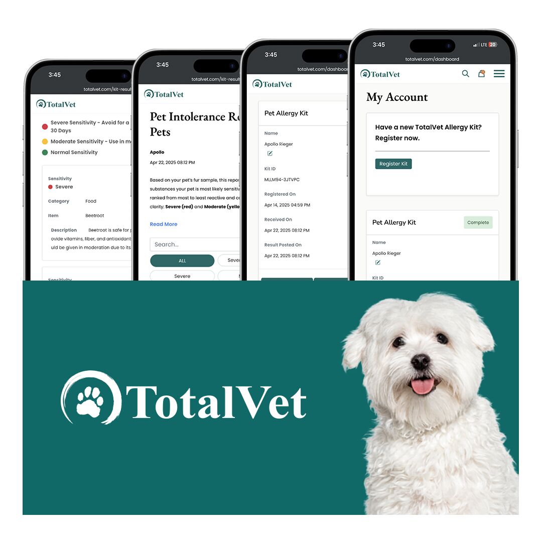 dog allergy test report UI TotalVet mobile report interface example