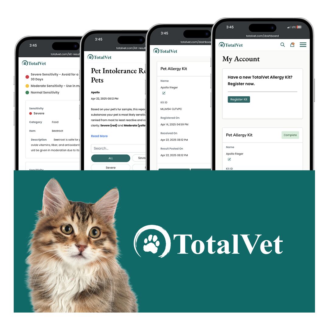 cat allergy test report UI | TotalVet mobile report interface example